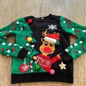 Women’s No Boundaries Rudolf holiday Christmas crewneck party sweater size M
